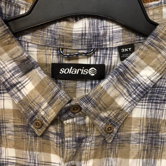 SOLARIS Mens Khaki Navy Blue Graphic Button Down Long Sleeve Shirt Sz 3XLT NWT - Picture 3 of 11